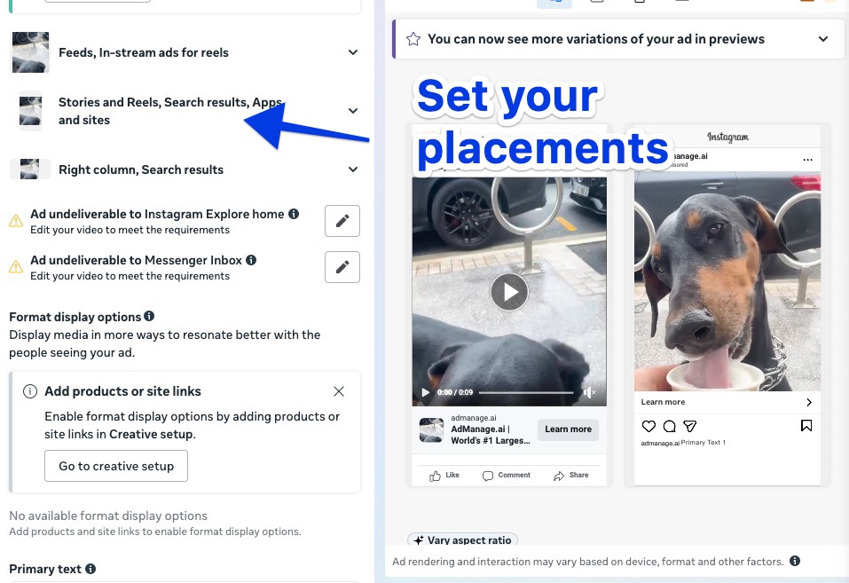 Setting ad placements in Meta Ads Manager